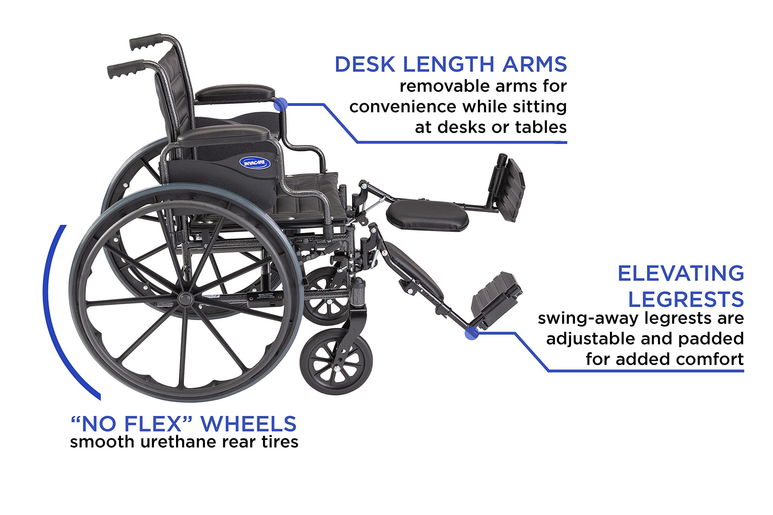 Invacare Tracer EX2 Folding Wheelchair for Adults - 18 Inch Seat with Adjustable Legrests & Desk Arms - Lightweight Mobility Aid for Home, Office & Travel Use