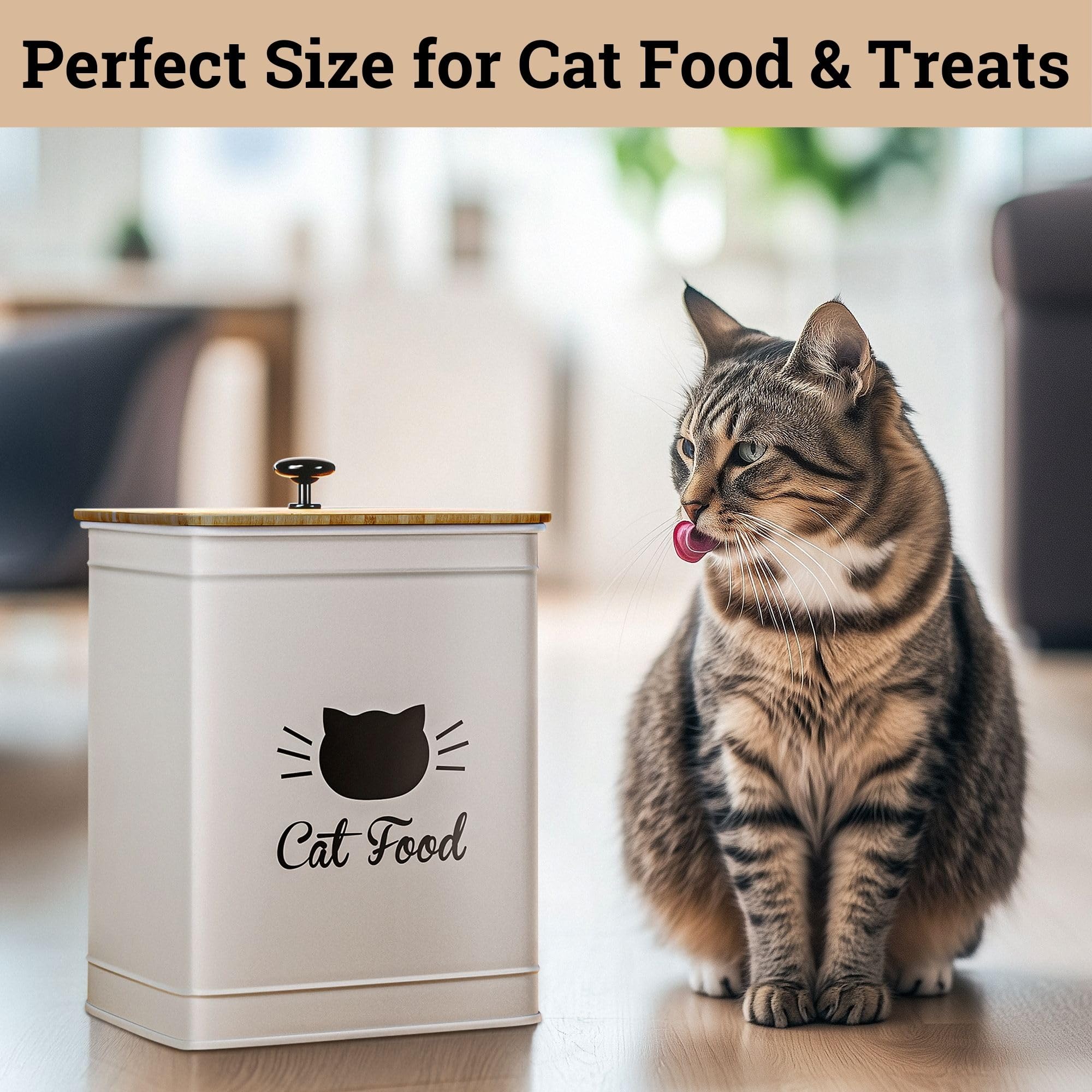 5-10 lb (25 Cup) Airtight Cat Food Storage Container with Metal Scoop & Bamboo Lid - Pet Food Dispenser for Dry Kibble - Perfect for Kitchen Pantry, Pet Travel & Fresh Food Preservation