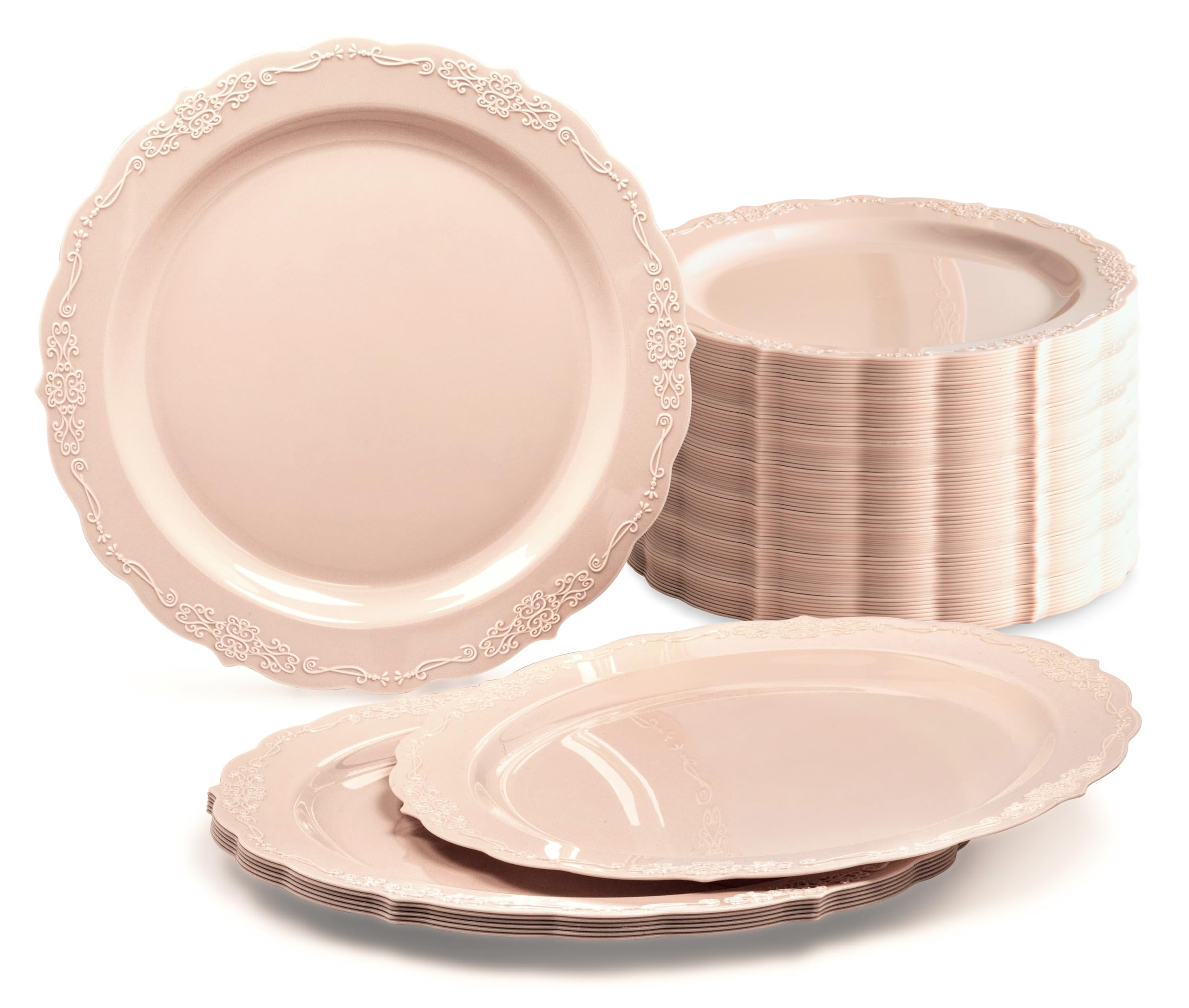 240-Pack Disposable Plastic Plates for Weddings & Parties - 10'' Dinner Plates in Plain Blush (Verona Collection) - Perfect for Catering, BBQs, and Special Events