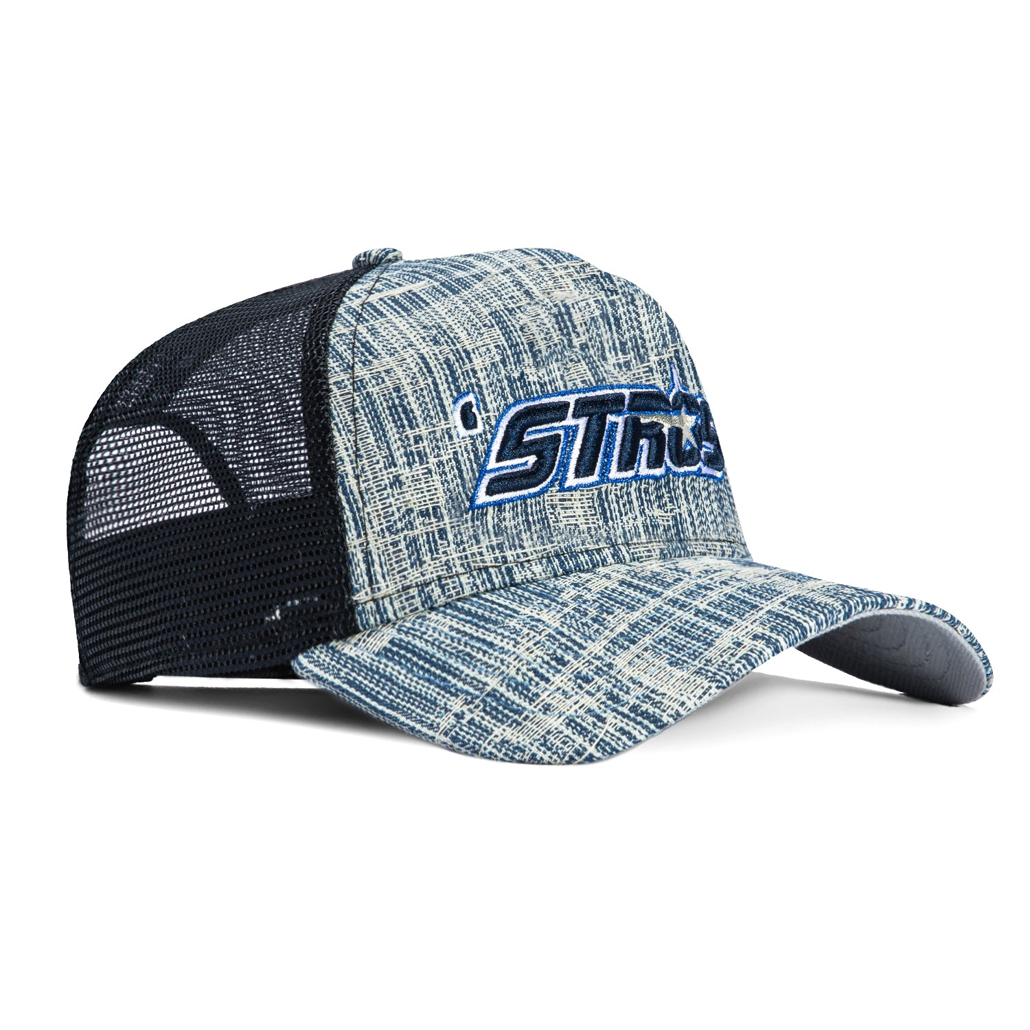 New Era 9Forty A-Frame Houston Astros Snapback Trucker Cap - Denim Blue Baseball Hat for Men | Official MLB Licensed Stros Hat | Perfect for Games, Tailgating & Streetwear Fashion