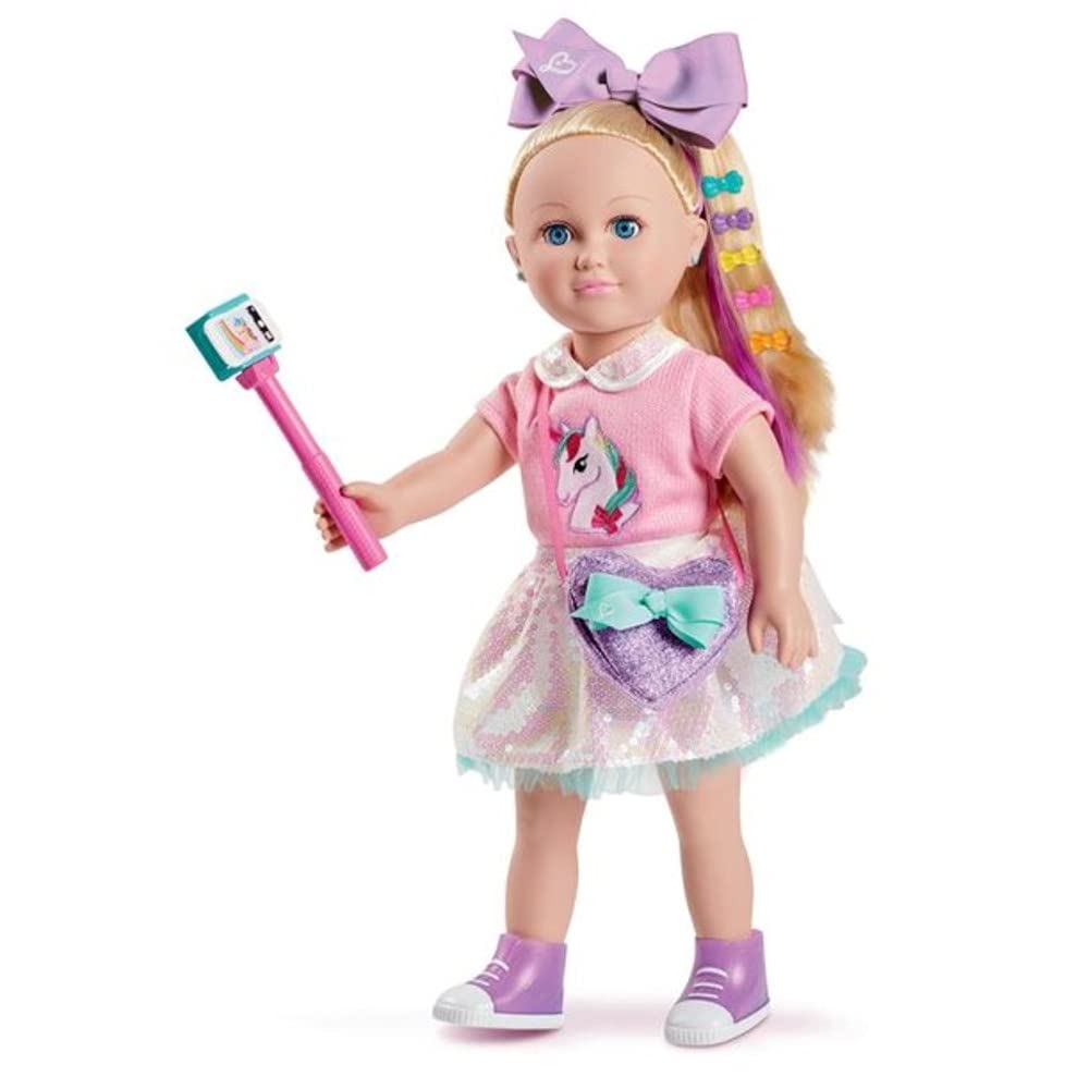 JoJo Siwa 18-Inch Poseable Doll with Cell Phone & Selfie Stick - Interactive Fashion Doll for Kids, Perfect for Playtime, Birthday Gifts & Collectors