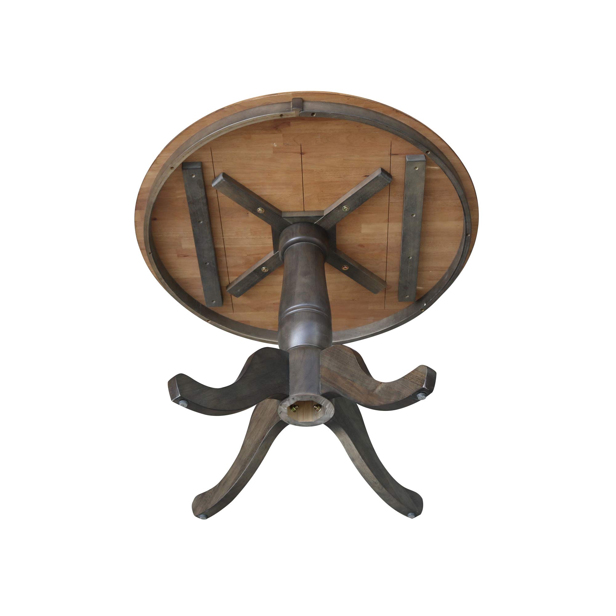 International Concepts Round Top Pedestal Dining Table - 36 Inch Height, Hickory/Washed Coal Finish (Model K45-36RT) | Perfect for Kitchen, Dining Room & Small Space Entertaining