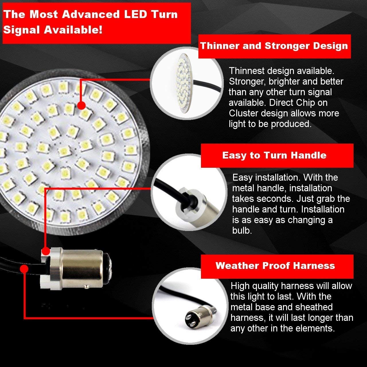 Eagle Lights Gen II 2 Inch LED Turn Signals with White Running Lights - Front & Rear 1157 LED Turn Signal Kit for Harley Davidson Motorcycles - No Smoked Lenses - Perfect for Night Riding and Enhanced Visibility