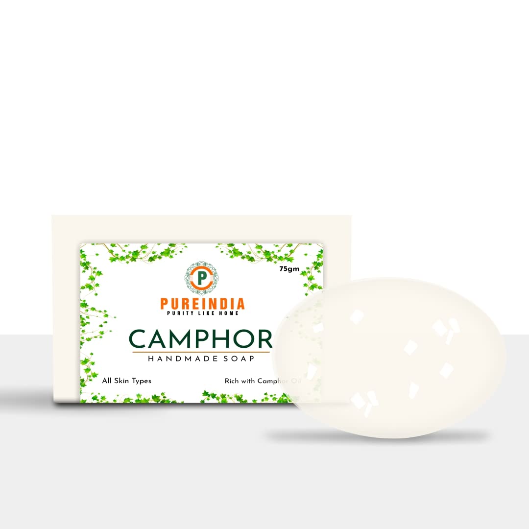 Pureindia Camphor Soap - Handmade Natural Soap with Pure Camphor Powder & Oil, Set of 5 (100g Each) | Aromatherapy, Meditation & Relaxation, Skin Cleansing & Purifying