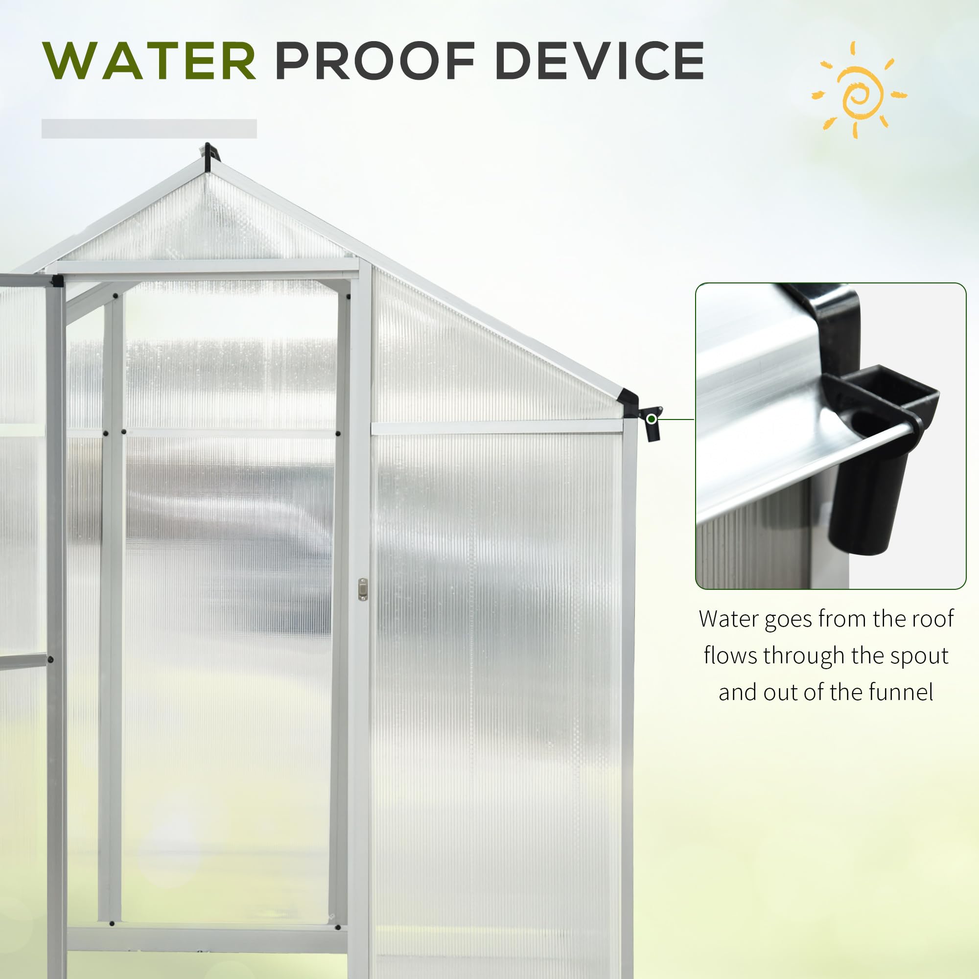 Outsunny 10' x 6' Polycarbonate Walk-in Greenhouse for Outdoor Gardening - Durable Aluminum Frame with Rain Gutter & Roof Vent - Perfect for Backyard, Patio & Home Garden Plant Growing