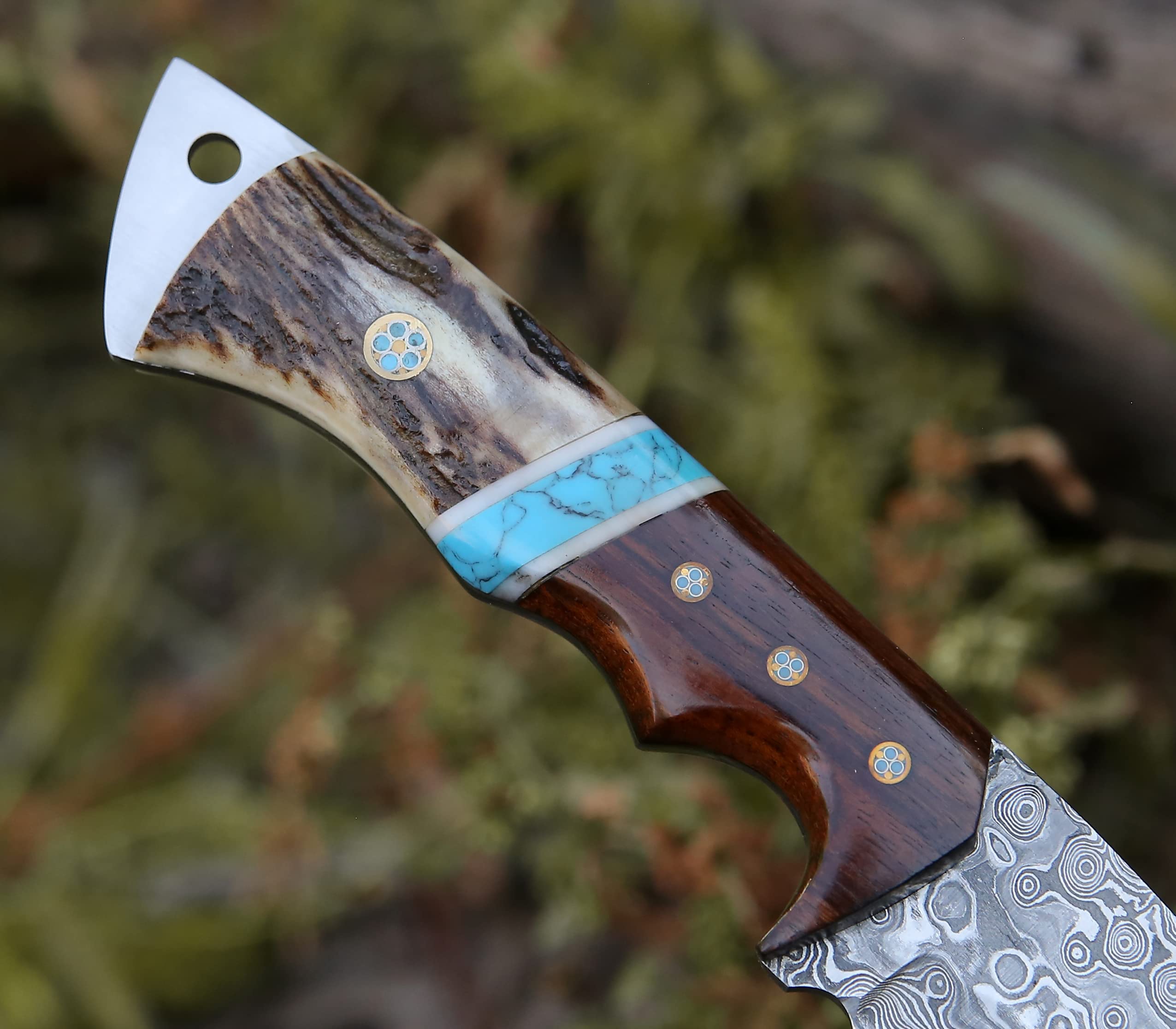 ExoSharp Damascus Gut Hook Hunting Knife - 9.5