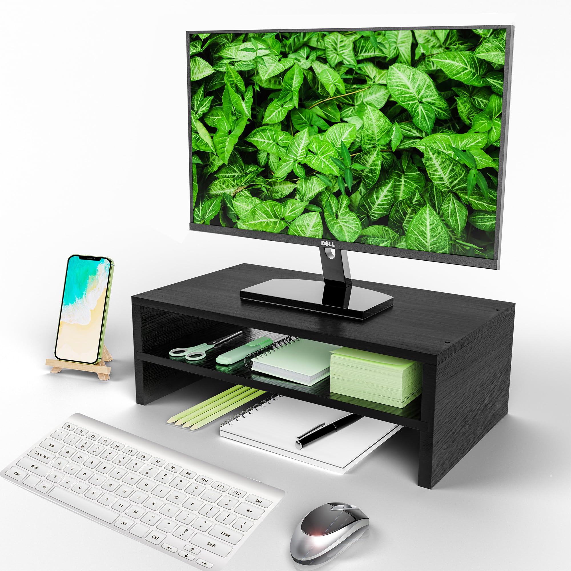 2-Tier Wooden Monitor Stand Riser with Storage - Ergonomic Desk Organizer for Laptop, Computer & Office Accessories - Perfect for Home Office & Workspace Organization