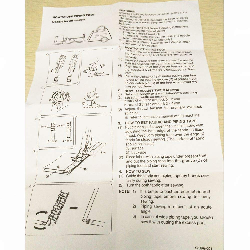 YICBOR Piping Foot SA210 / XB0241101 / X76669-001 - Compatible with Brother 920D, 925D, 929D, 934D, 935D, 634D, 640D, 1034D Sewing Machines - Perfect for Quilting, Upholstery & Decorative Stitching