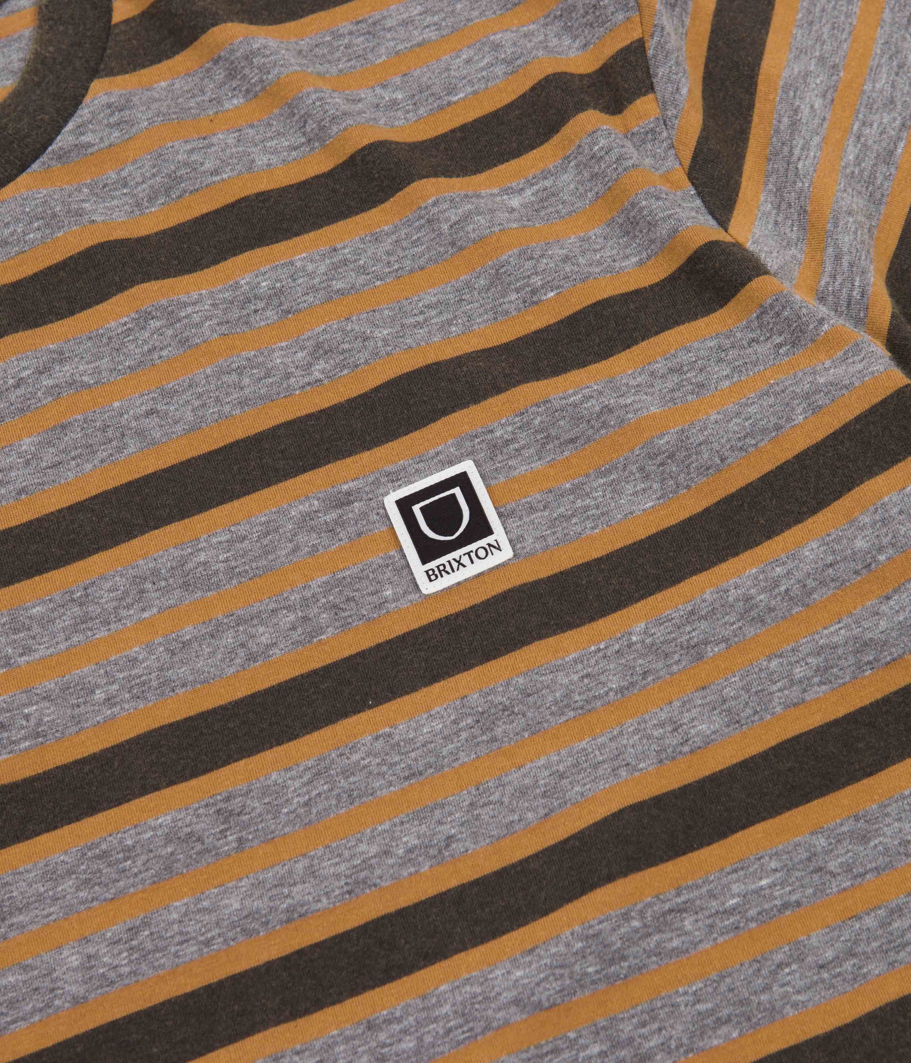 Brixton Hilt Multi Stripe T-Shirt for Men - Washed Black & Heather Grey Sun Washed Casual Tee - Perfect for Streetwear, Summer Outfits and Everyday Wear