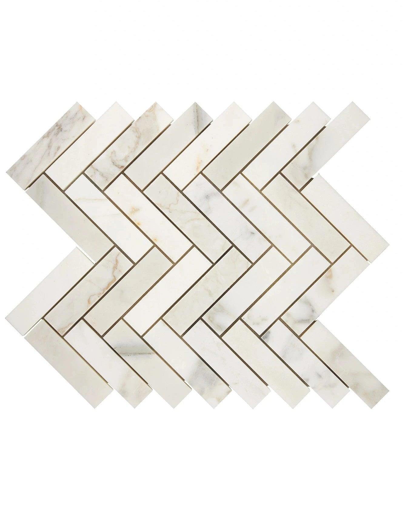 Calacatta Gold Marble 1x4 Herringbone Mosaic Tile - Premium Natural Stone Backsplash for Kitchen & Bathroom