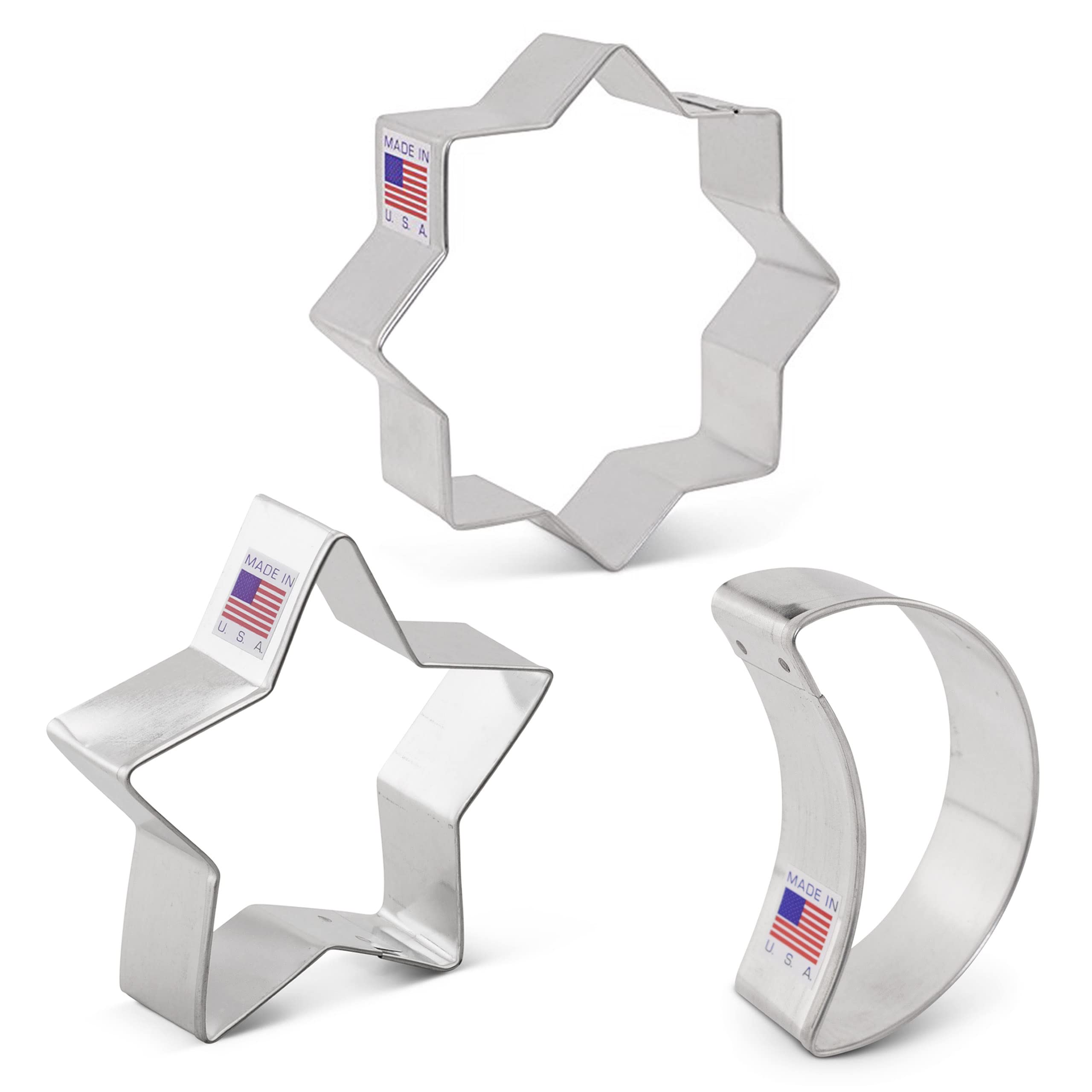 Ramadan Eid Mubarak Cookie Cutters Set - 3-Piece Islamic Star, Moon & Crescent Cookie Cutters - Made in USA by Ann Clark - Perfect for Ramadan Desserts, Eid Treats & Islamic Holiday Baking