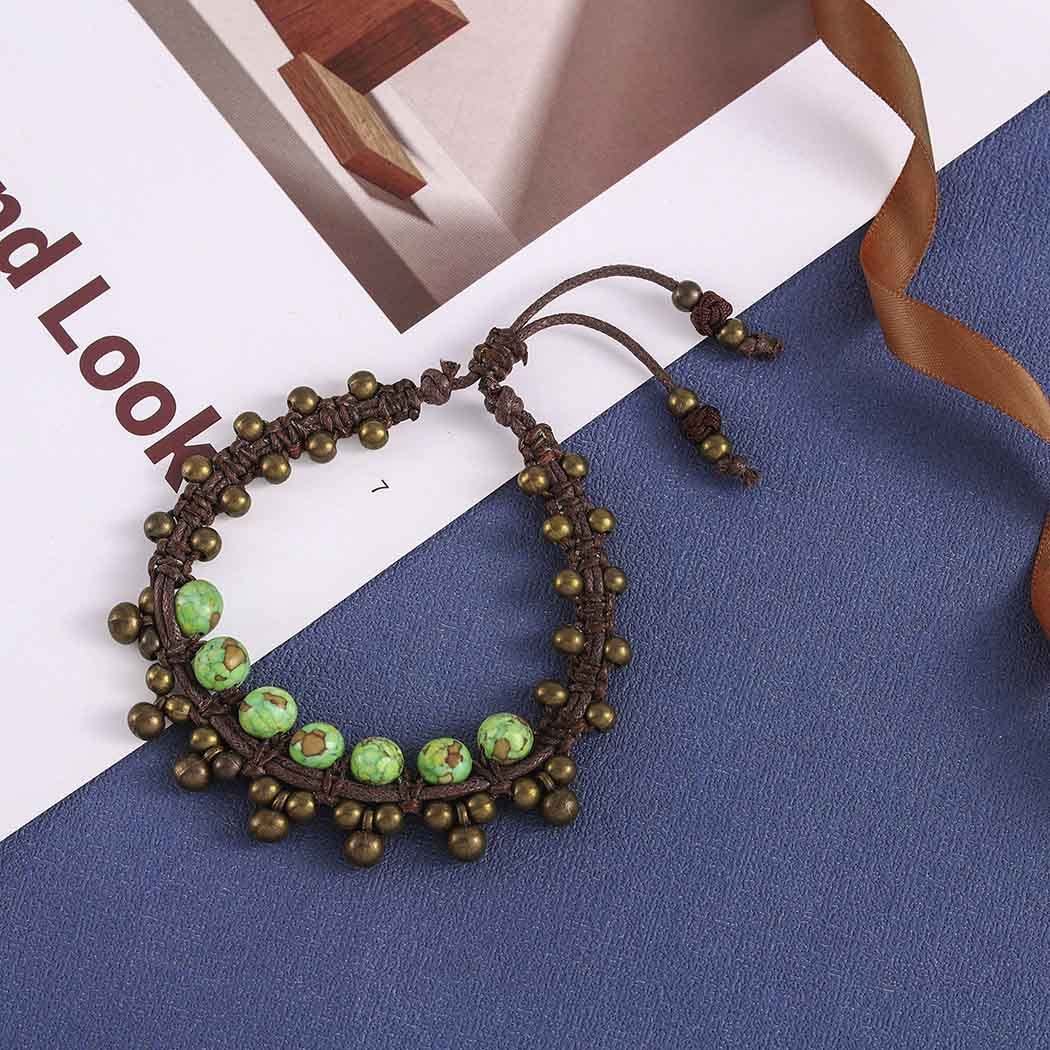 Handmade Boho Beaded Anklet with Turquoise Beads - Adjustable Braided Ankle Bracelet for Women | Perfect for Beach, Summer & Festival Jewelry