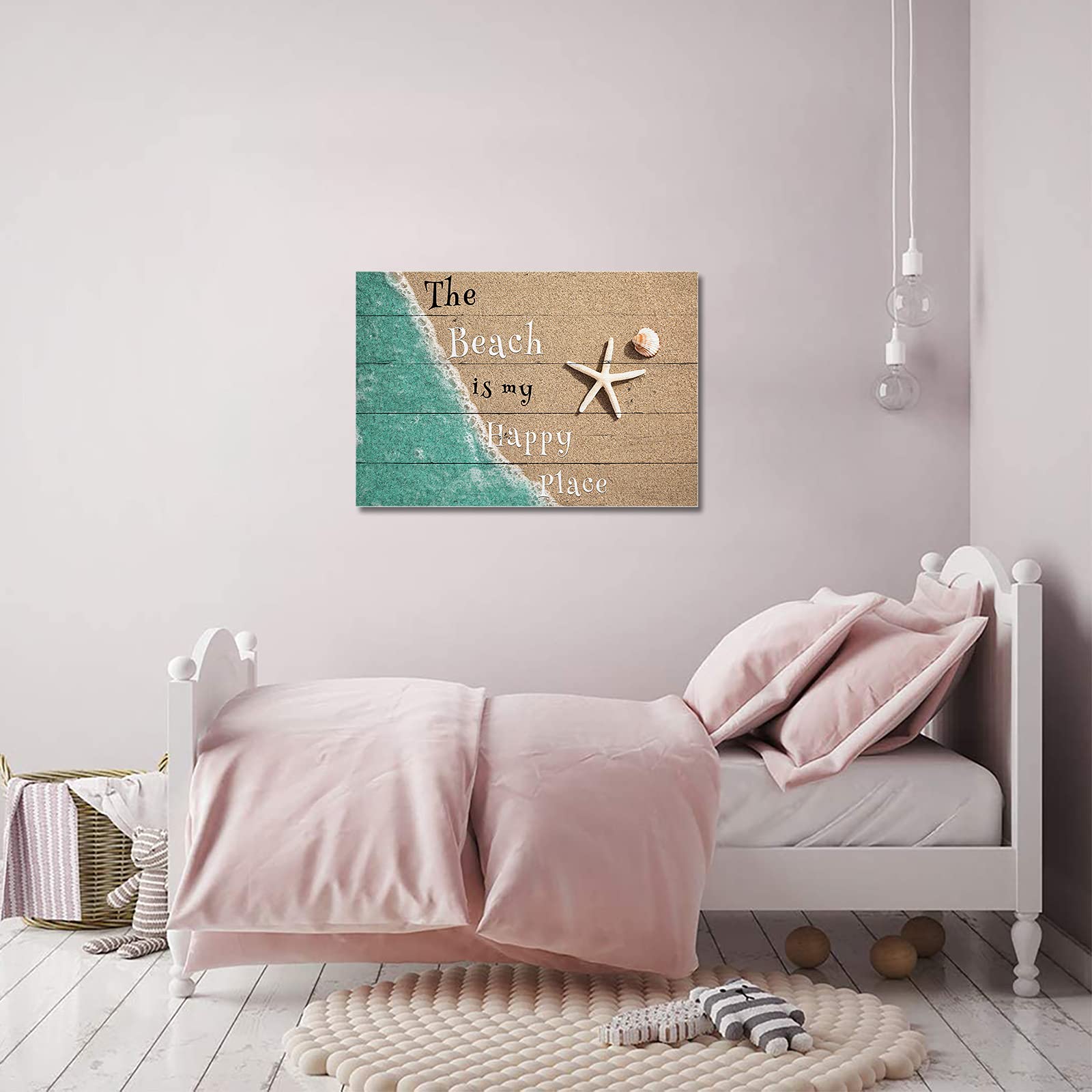 Chucoco Coastal Ocean Starfish and Shell Sand Wall Art - Hand-Painted Canvas Oil Painting for Beach Decor - Ready to Hang for Living Room, Bedroom, Office - Perfect for Coastal Themed Home Decor & Vacation House Wall Decor
