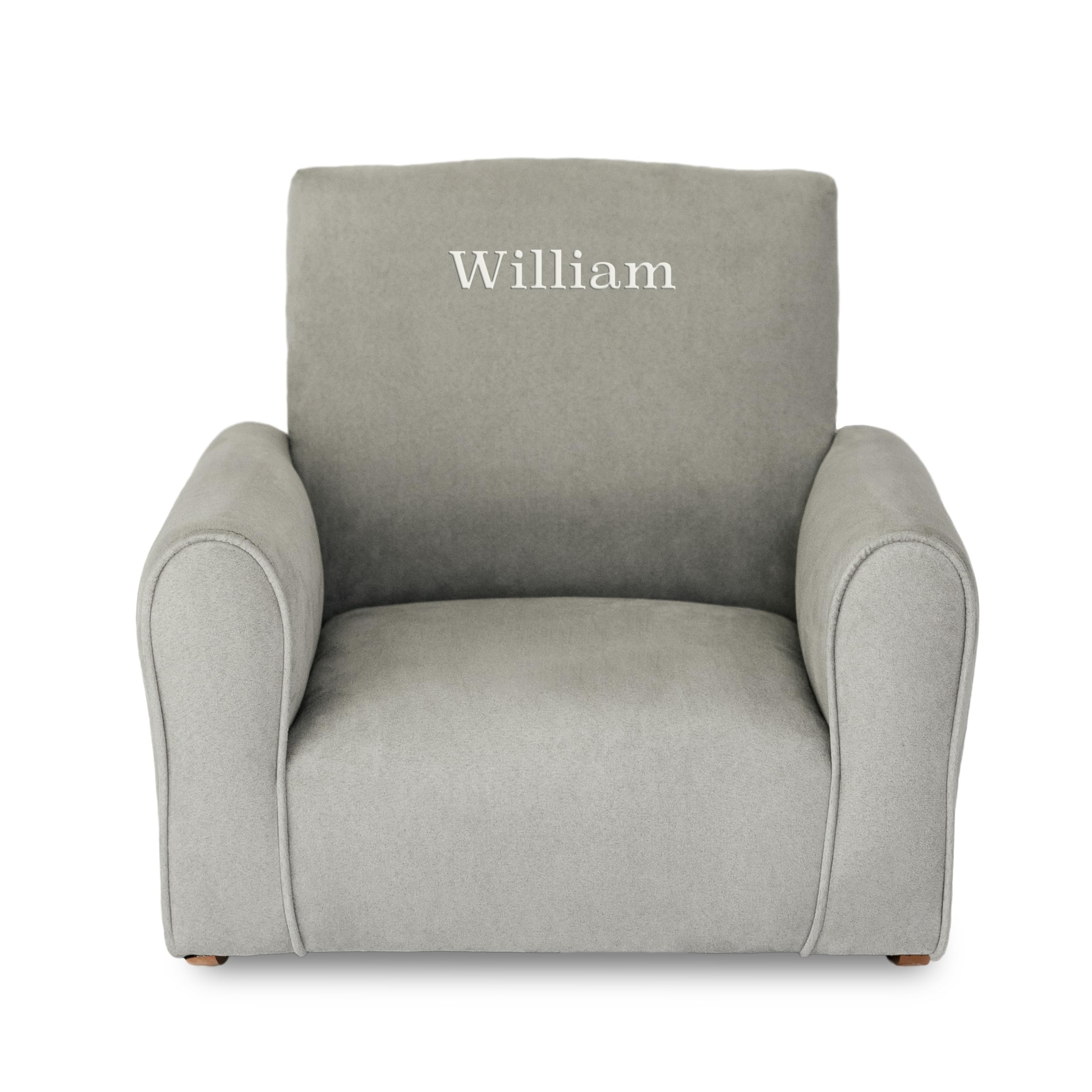 Personalized Kids Rocking Chair with Name - Grey Suede Upholstered Toddler Armchair | Comfortable Nursery Furniture for Bedroom, Playroom & Gift Giving