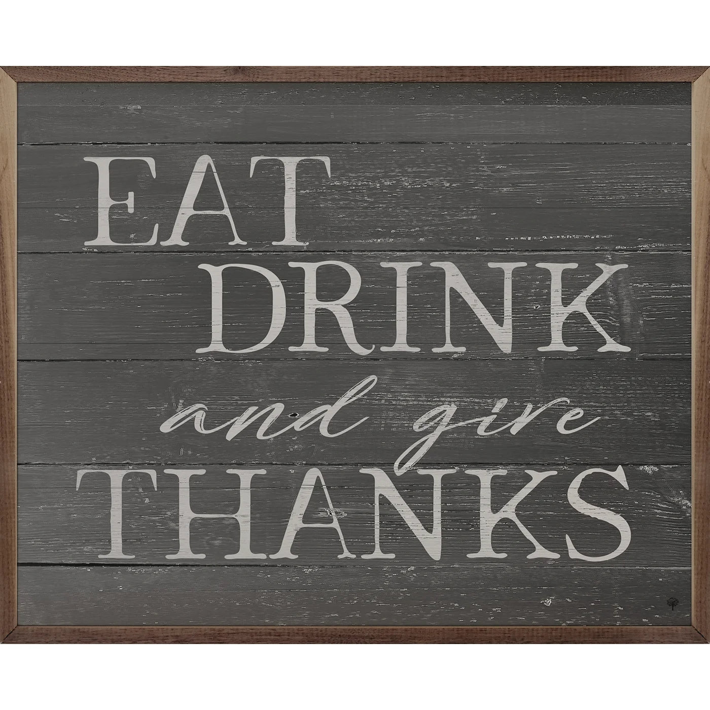 Eat Drink and Give Thanks Wood Framed Print - Thanksgiving Home Decor, Farmhouse Wall Art for Dining Room, Kitchen, and Fall Season Decorations
