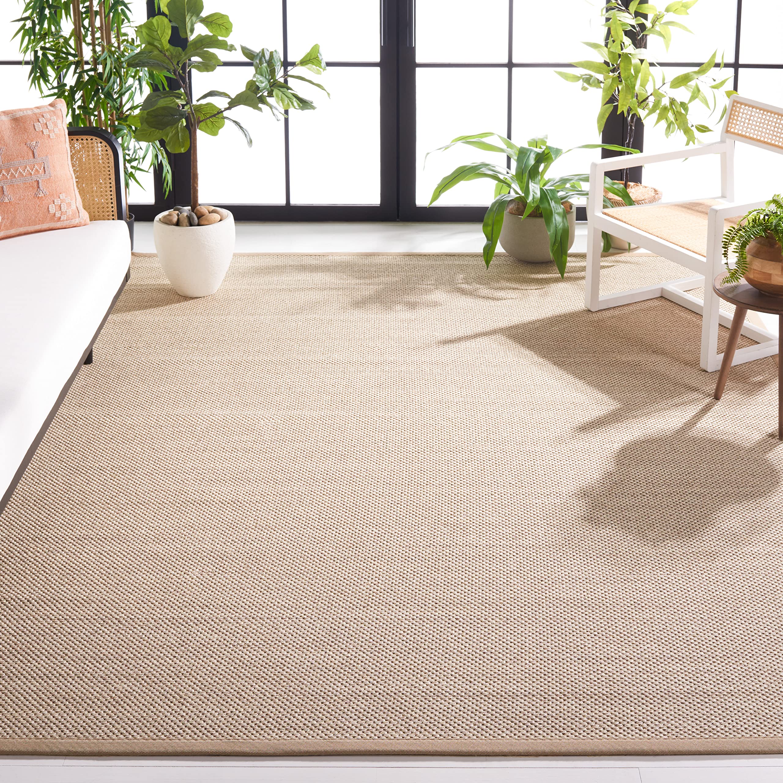 SAFAVIEH Natural Fiber Collection 8'x8' Square Marble & Linen Border Sisal Area Rug - Perfect for Living Room, Bedroom, or Office Decor