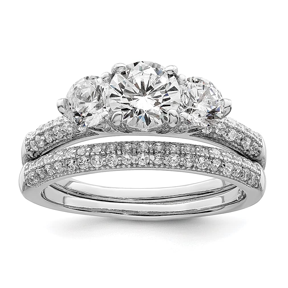925 Sterling Silver Cubic Zirconia 3-Stone Pave Wedding Ring Set - Elegant Engagement & Bridal Jewelry for Women | Perfect Gift for Her, Anniversary, Proposal & Special Occasions