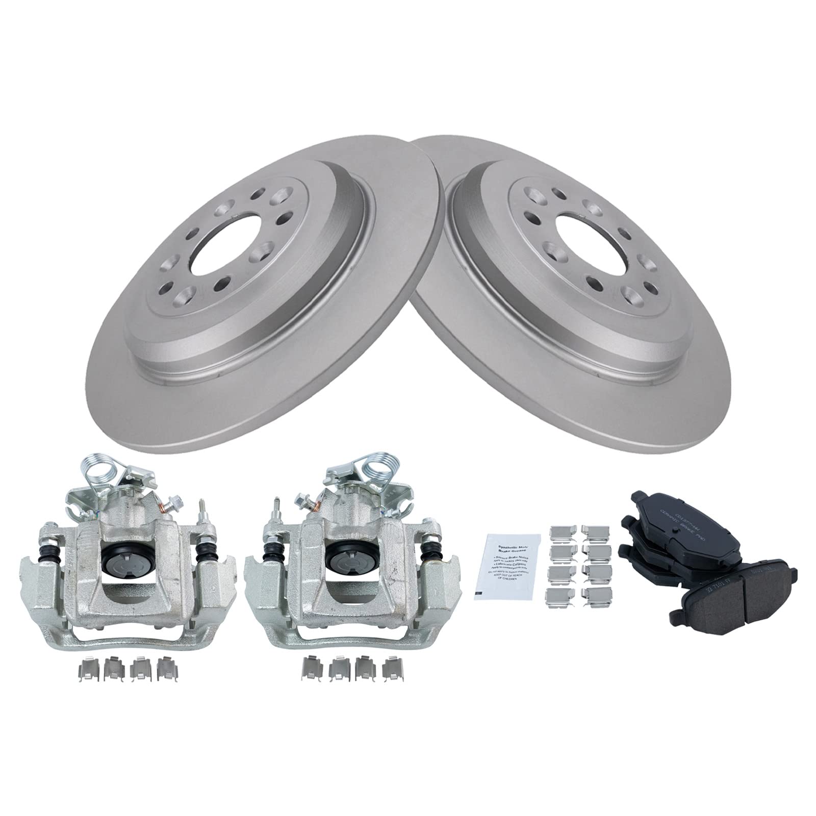 Premium TRQ Ceramic G-Coated Rear Brake Pad & Rotor Kit with Caliper - Compatible with 2011-2014 Ford Edge & 2011-2015 Lincoln MKX - Smooth Stopping Power for City Driving & Highway Commutes