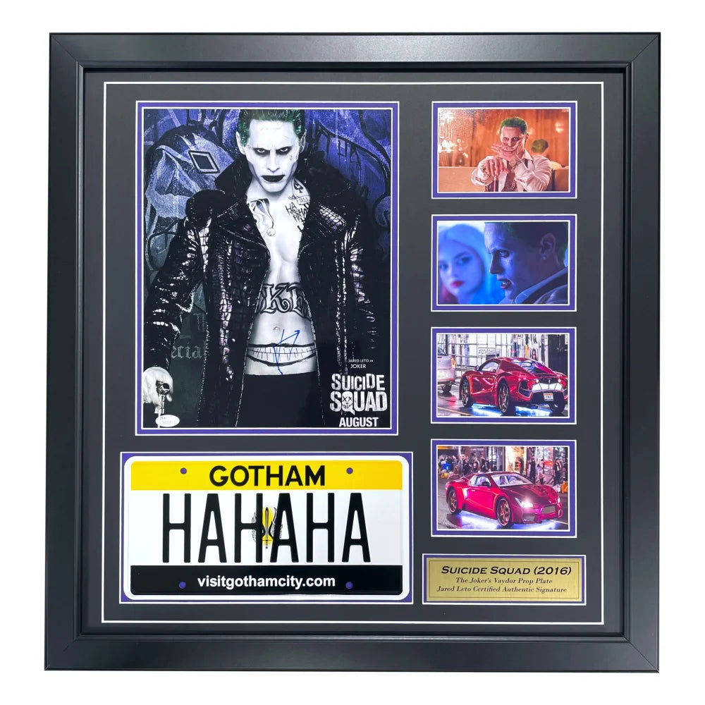 Jared Leto Signed 11x14 Suicide Squad Joker Framed Photo with License Plate Collage & JSA COA - Perfect for Movie Memorabilia Collectors and DC Fans