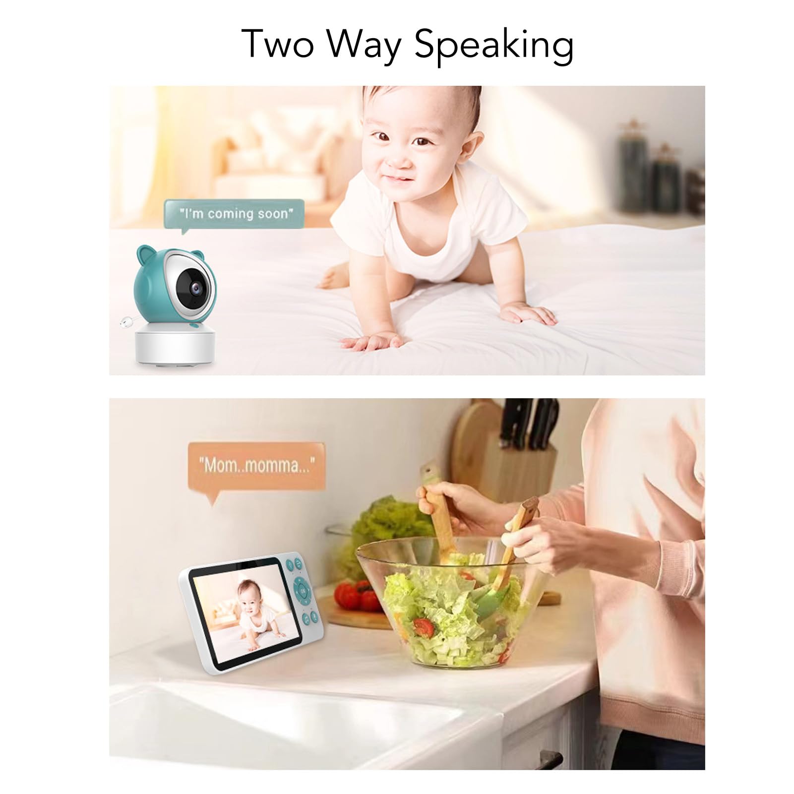 Wireless Baby Monitor with Audio & Night Vision - 2-Way Talk, Temperature Sensor & HD Camera for Newborns & Toddlers | Nursery, Playpen & Home Security Monitoring System