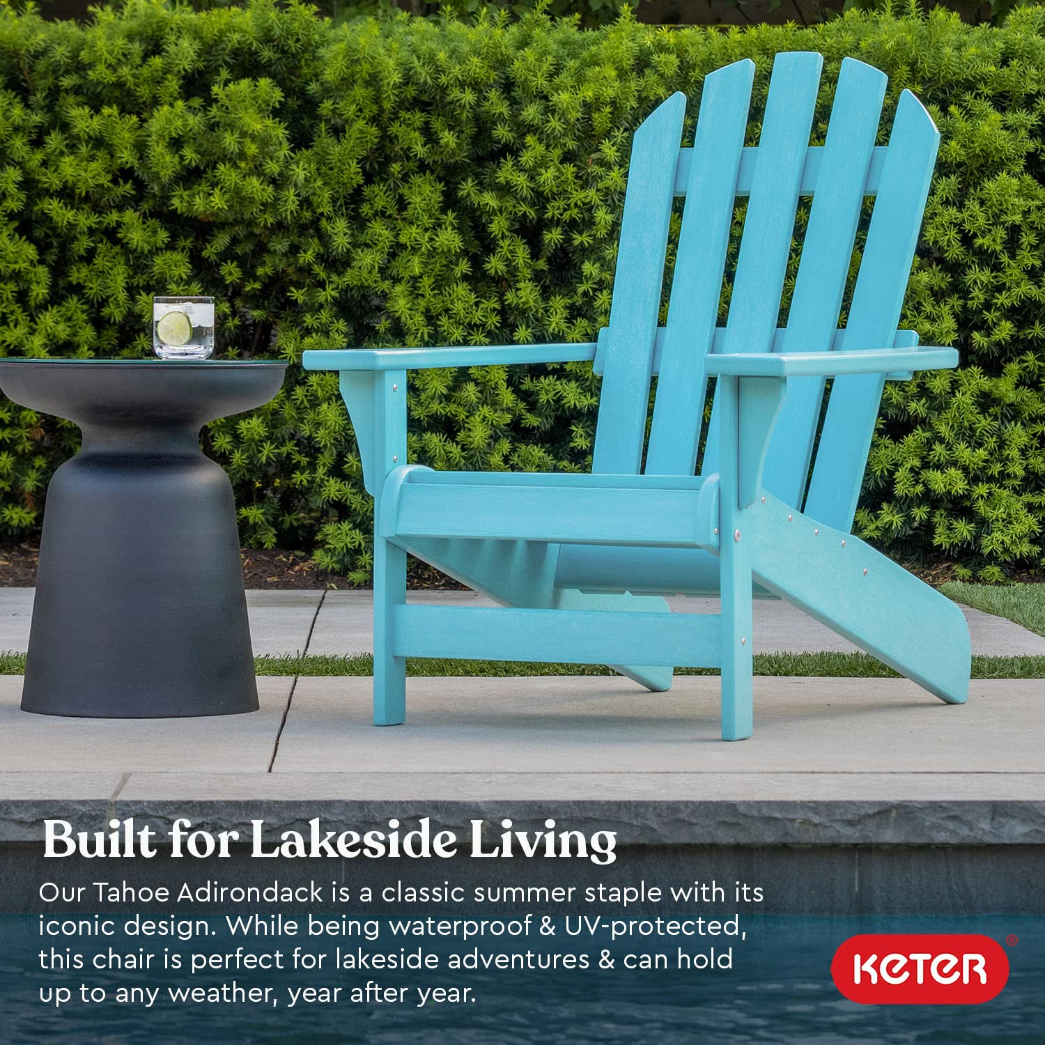 Keter Tahoe Adirondack Chair - Weatherproof Outdoor Furniture for Poolside, Patio & Fire Pit - Easy Assembly Durable Light Blue Chair - Perfect for Backyard Relaxation & Outdoor Entertaining