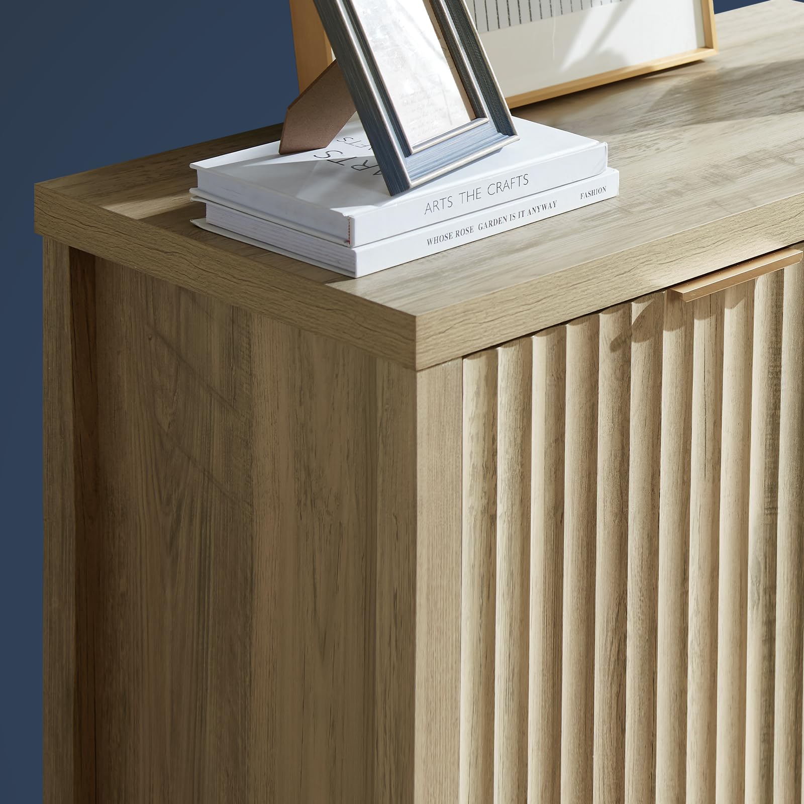 Modern Fluted Sideboard Buffet Cabinet with Adjustable Shelves - Oxford Storage Cabinet Set of 2 in Sunwashed Ash Oak - Perfect for Dining Room, Living Room & Entryway Organization