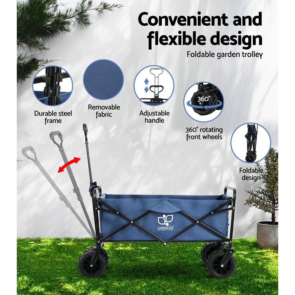 Heavy Duty Folding Garden Cart - 120kg Capacity Utility Wagon for Camping, Outdoor, Beach & Yard Work | Portable Trolley for Gardening, Picnics, Groceries & More