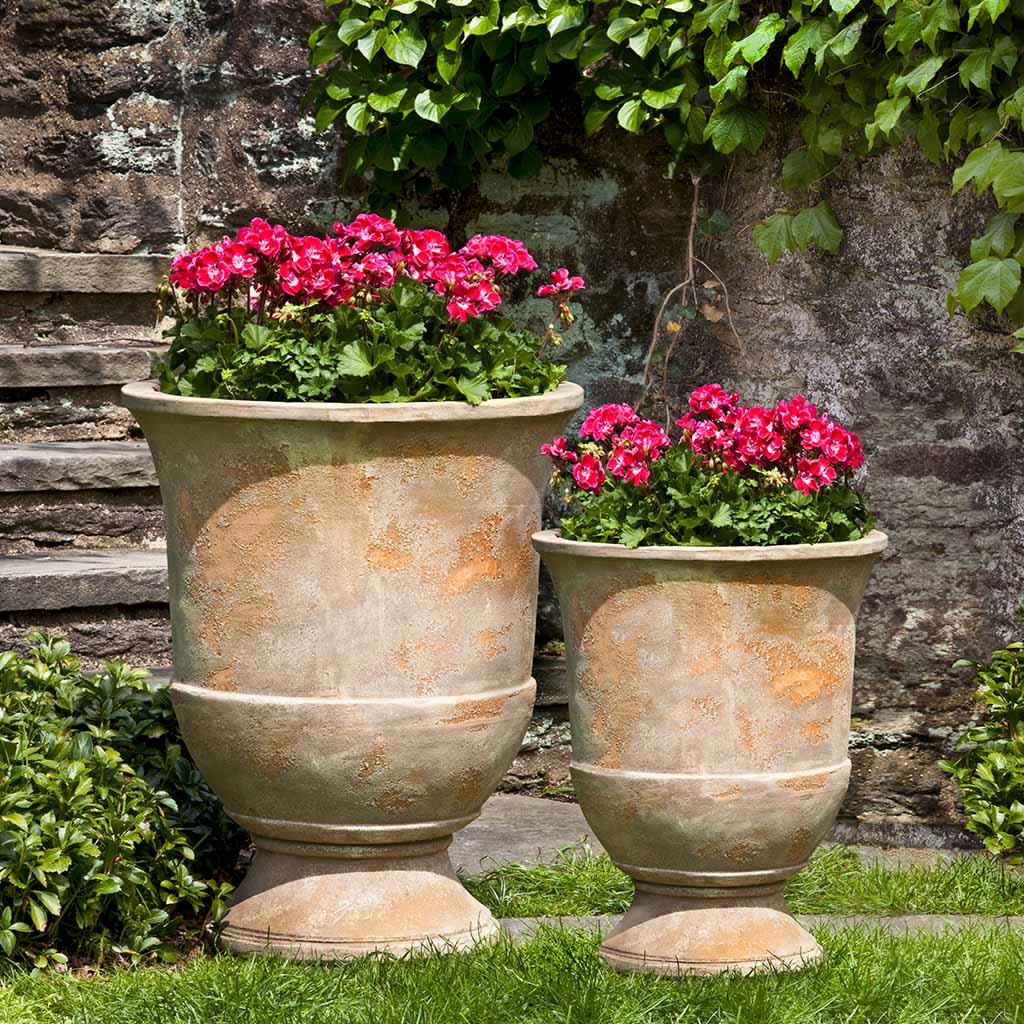 Campania International Lipari Urn Set of 2 - Antico Terra Cotta Outdoor Garden Urns for Patio, Cemetery, or Home Decor