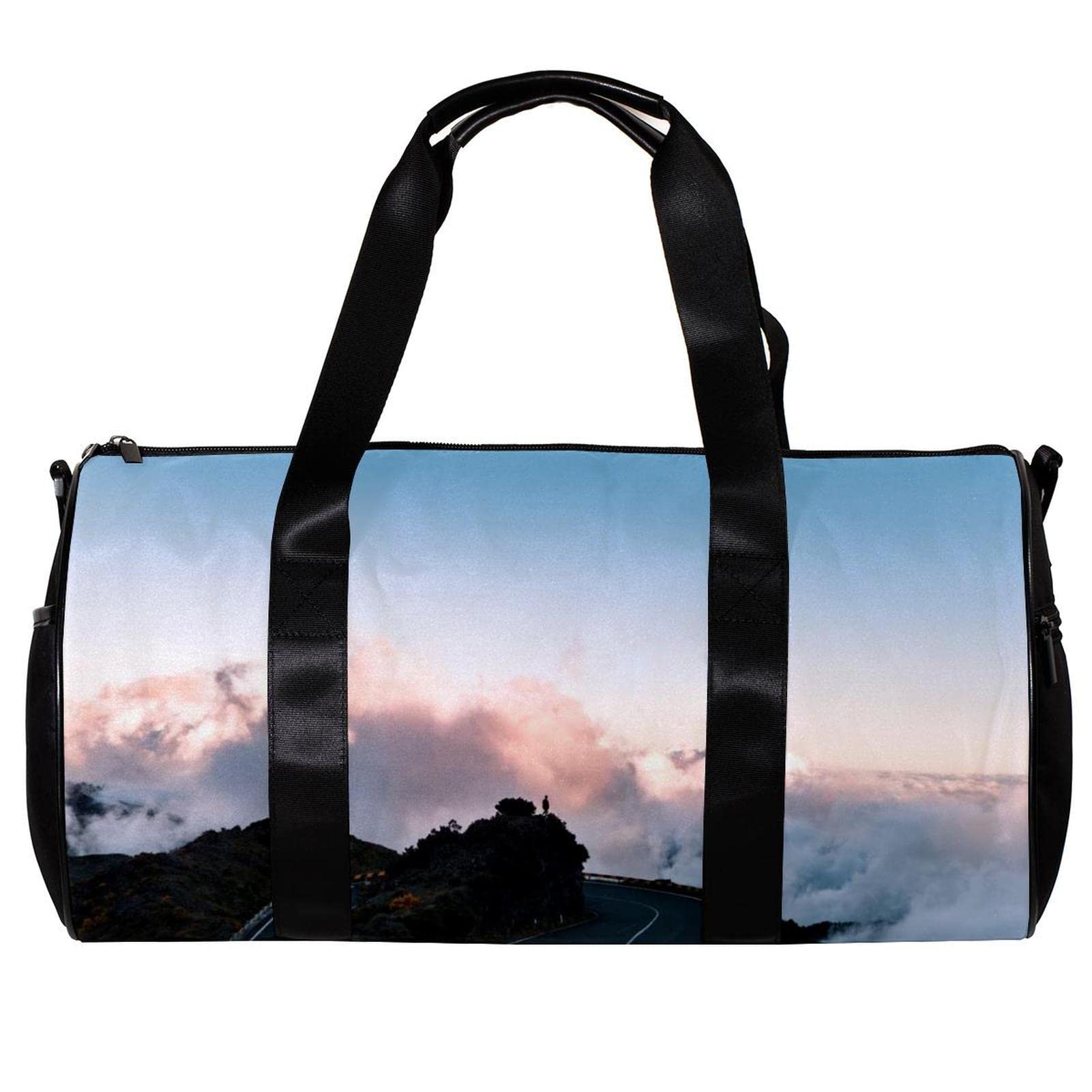 Gym Duffle Bag for Men & Women - Large Capacity Overnight Weekender Carry On Travel Bag with Highway Road Design - Perfect for Gym, Workout, Travel & Weekend Getaways