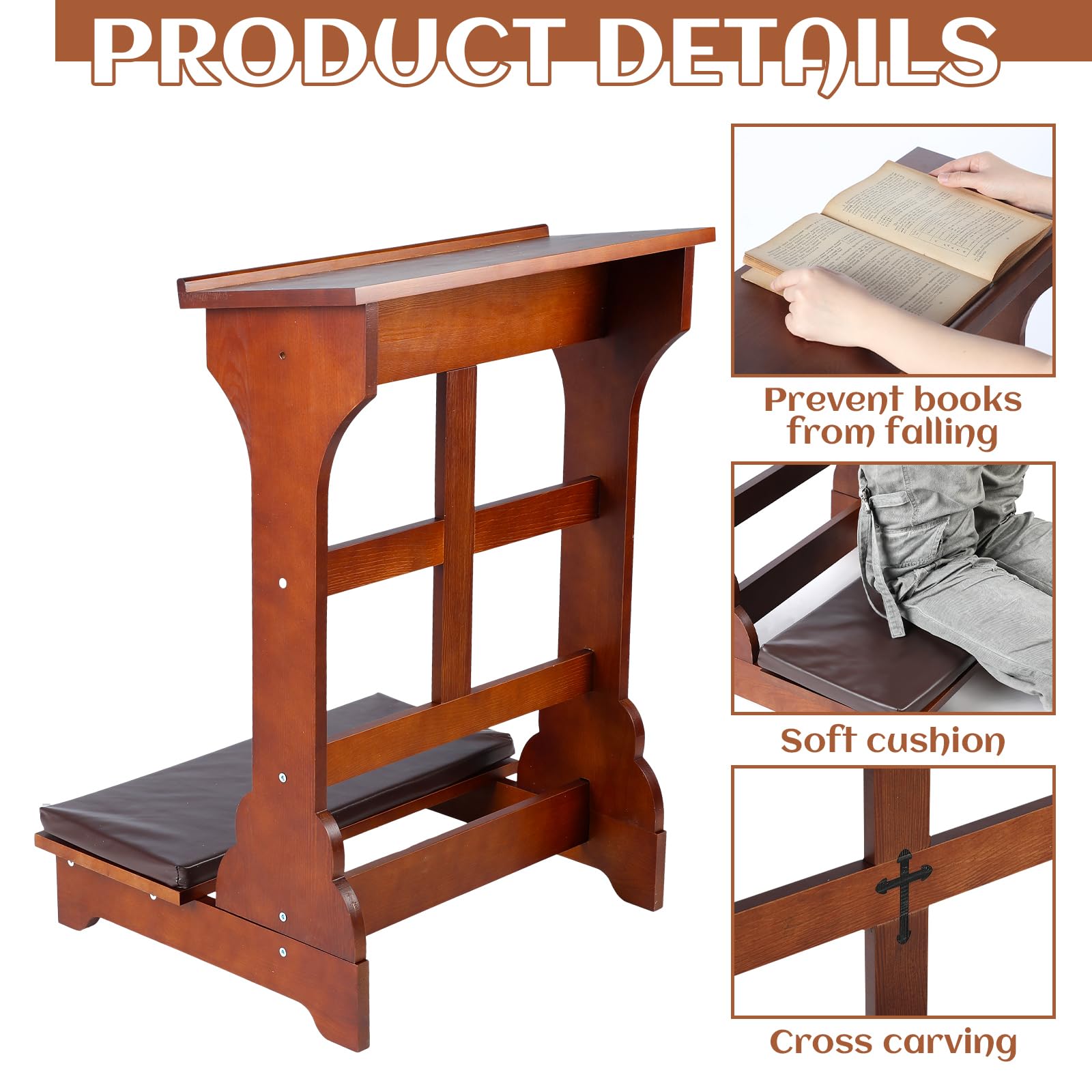 Solid Wood Prayer Bench with Shelf & Cushion - 23x20x32 Inch Church Kneeling Stool for Home Worship - Religious Gift with Padded Kneeler - Perfect for Prayer Rooms, Meditation & Church Use (Simple Style)