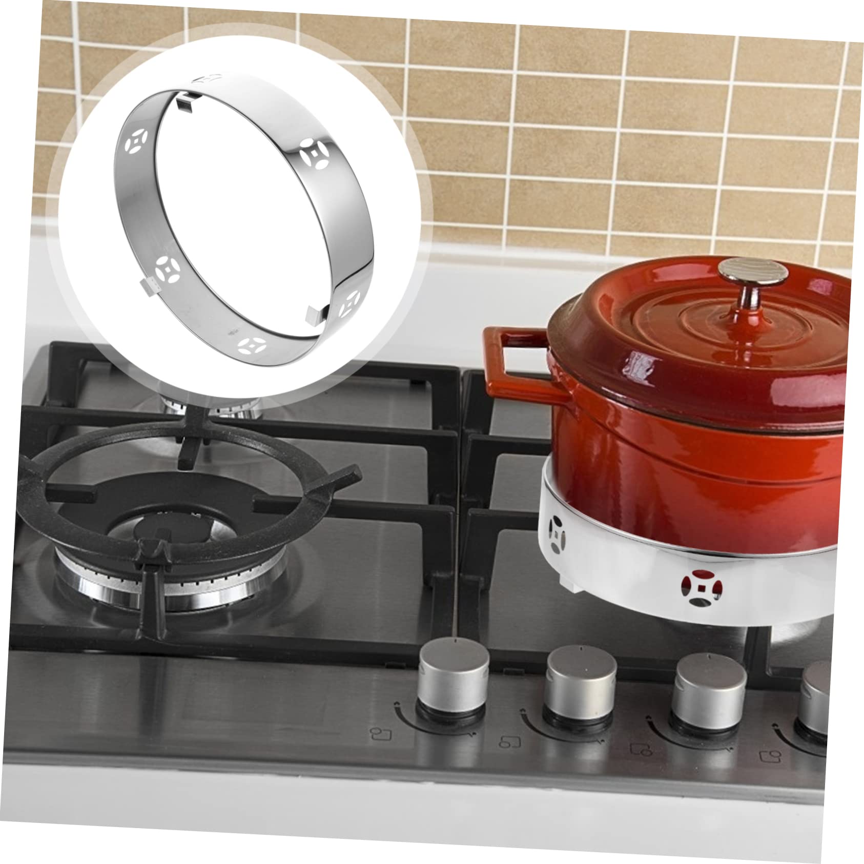 Yardwe 1-Piece Stainless Steel Gas Stove Burner Cover - Windshield, Non-Slip Wok Trivet & Pot Stand for Outdoor Camping & Kitchen Cooking - Silver