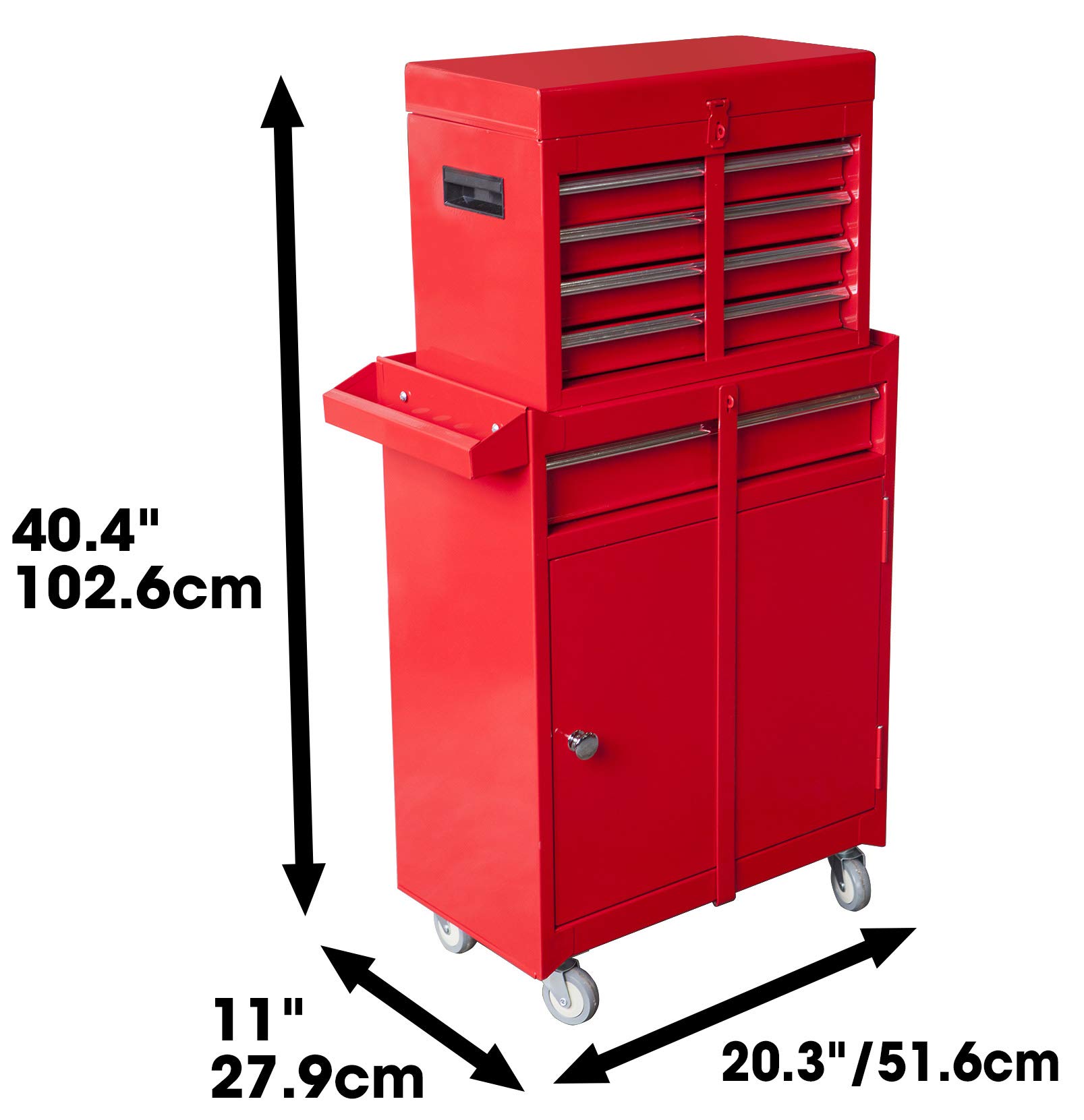 TCE ATBT1204T-RED Torin 4-Drawer Rolling Tool Chest with Detachable Storage Cabinet & Adjustable Shelf - Heavy Duty Garage Workshop Organizer (Red) - Perfect for Mechanics, DIY Enthusiasts & Home Improvement Projects