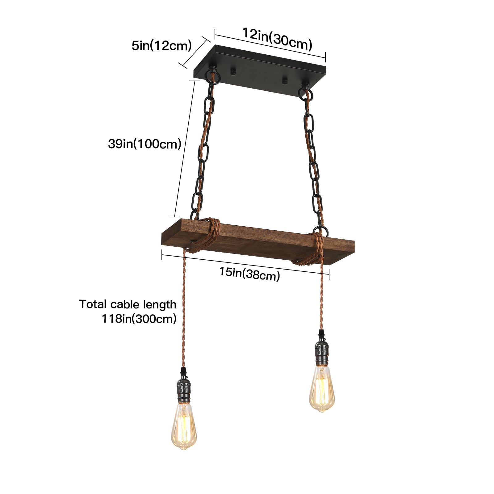 Farmhouse Pendant Lights for Kitchen Island - 2-Light Rustic Wooden Ceiling Hanging Light Fixture with Adjustable Height - Perfect for Dining Room, Bar, Pool Table, Cabin & Farmhouse Decor