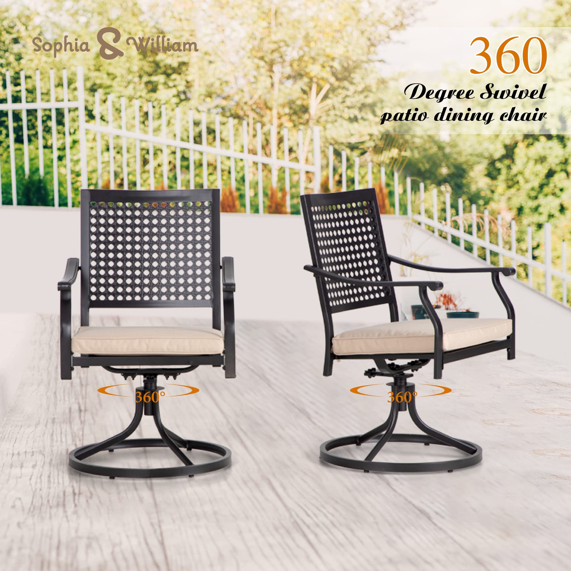 Sophia & William 3-Piece Patio Bistro Set - 2 Swivel Metal Chairs & Round Side Table for Outdoor, Garden, Balcony, Backyard | Perfect for Coffee Break, Relaxing & Small Space Dining
