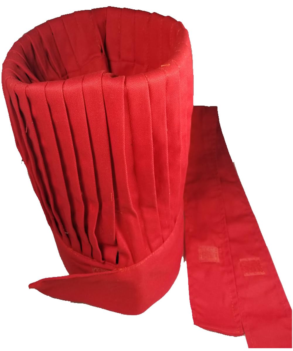 Professional Hibachi Chef Hat with Adjustable Tie - Red Teppanyaki Grill Cooking Hat for Japanese BBQ, Sushi Restaurant & Home Kitchen Use