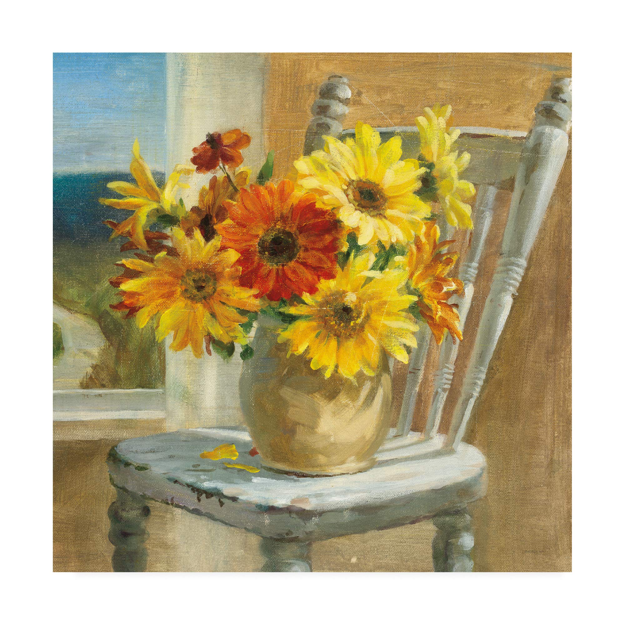 Danhui NAI Sunflowers by The Sea Crop - 18x18 Inch Framed Wall Art Print, Modern Coastal Home Decor for Living Room, Bedroom & Office