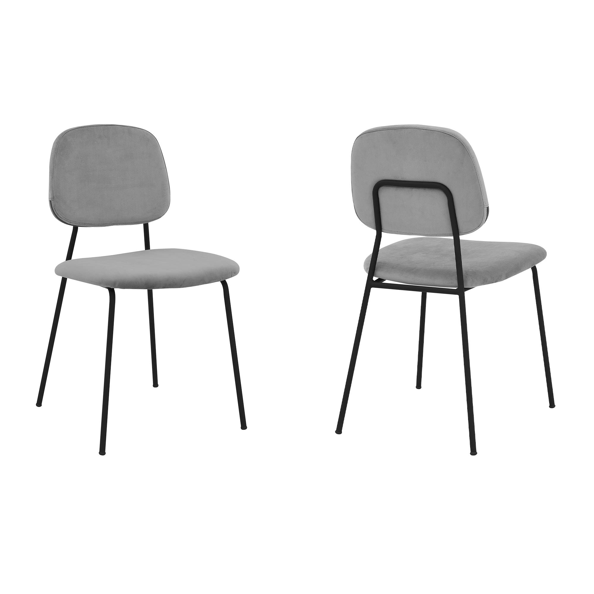 Armen Living Lucy Modern Dining Room Chairs Set of 2 - Grey Velvet Upholstered Side Chairs for Kitchen, Dining Table, Breakfast Nook & Home Decor