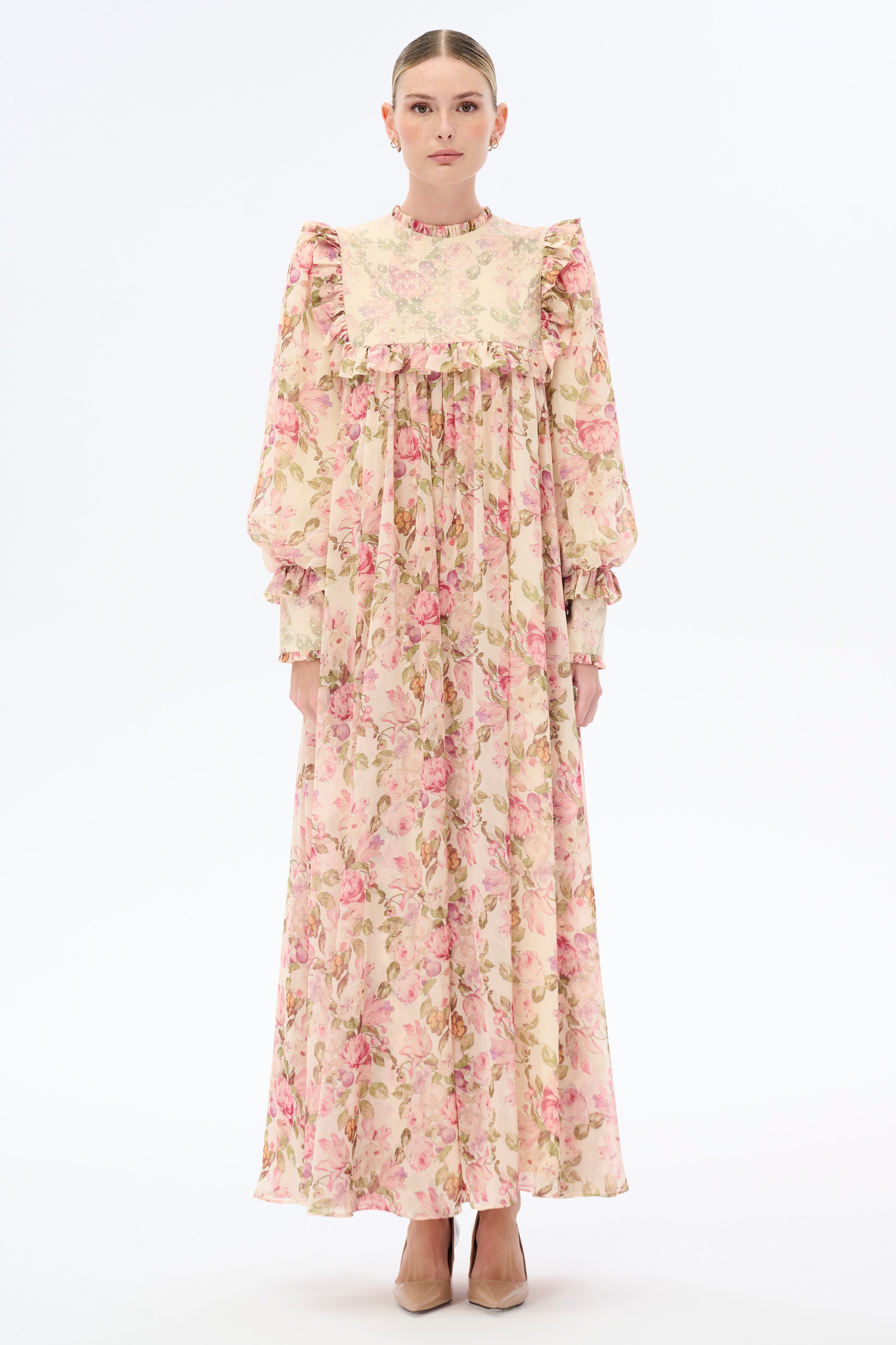 Julia Floral Print Long Sleeve Maxi Dress for Women - Elegant Boho Summer Dress for Beach, Wedding & Special Occasions
