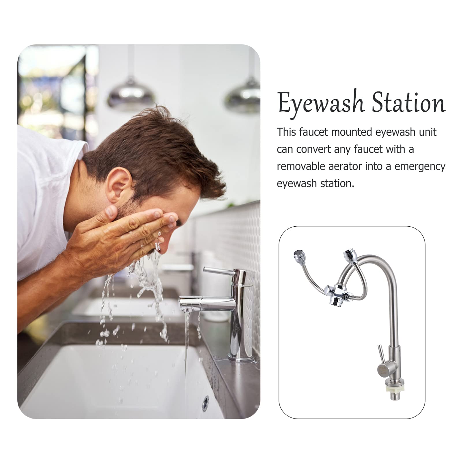 Emergency Eye Wash Station - Sink Mounted Eye Flush Faucet for Workplace Safety