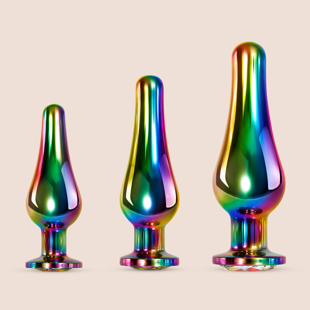 Rainbow Metal Butt Plug Set - 3 Piece Anal Training Kit for Beginners & Advanced Users | Smooth Stainless Steel Design for Comfort & Safety | Perfect for Couples Play, Solo Exploration & BDSM Scenes