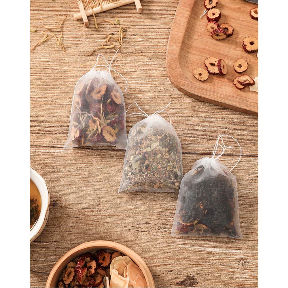 200Pcs Empty Tea Filter Bags - 2.36x2.75inch Drawstring Mesh Infuser for Loose Leaf Tea, Herbs & Spices | Reusable Strainer Bags for Home Brewing, Iced Tea & DIY Tea Blends