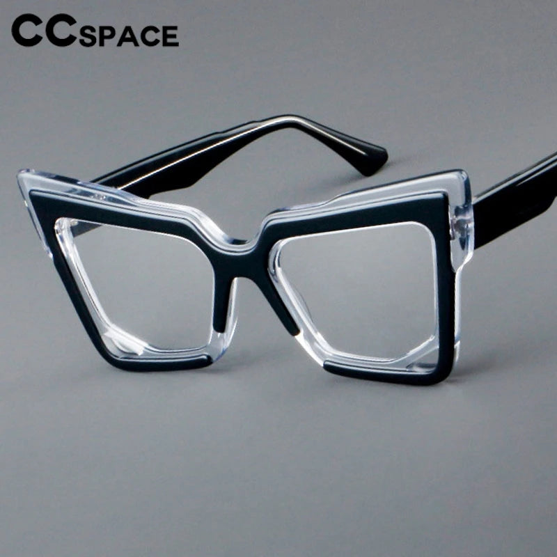 CCspace Unisex Full Rim Square Cat Eye Acetate Eyeglasses Frame 301622 - Stylish Retro Glasses for Women & Men, Perfect for Office, Reading & Fashion Accessories