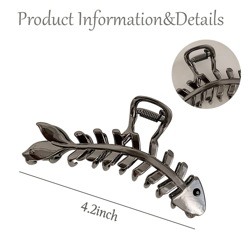 BELSITA Large Metal Fish Bone Hair Clip - 1PCS Black Non-Slip Hair Jaw Clamp with Gold Finish | Fashion Hair Accessories for Women with Thick or Thin Hair | Perfect for Parties, Weddings & Everyday Styling