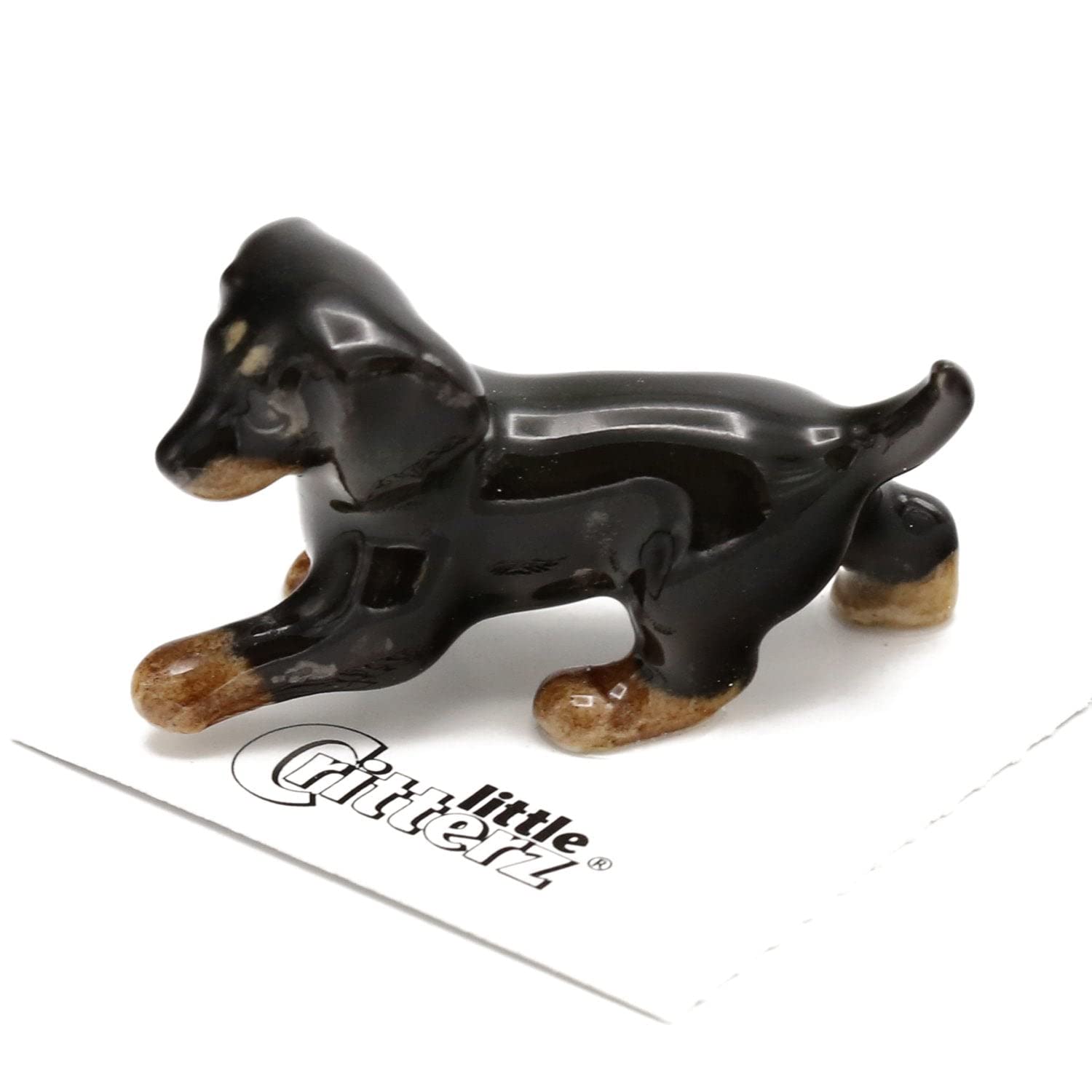 Miniature Porcelain Dachshund Dog Figurine - Black Home Decor Collectible for Shelf Display, Tabletop Decoration & Gift Giving