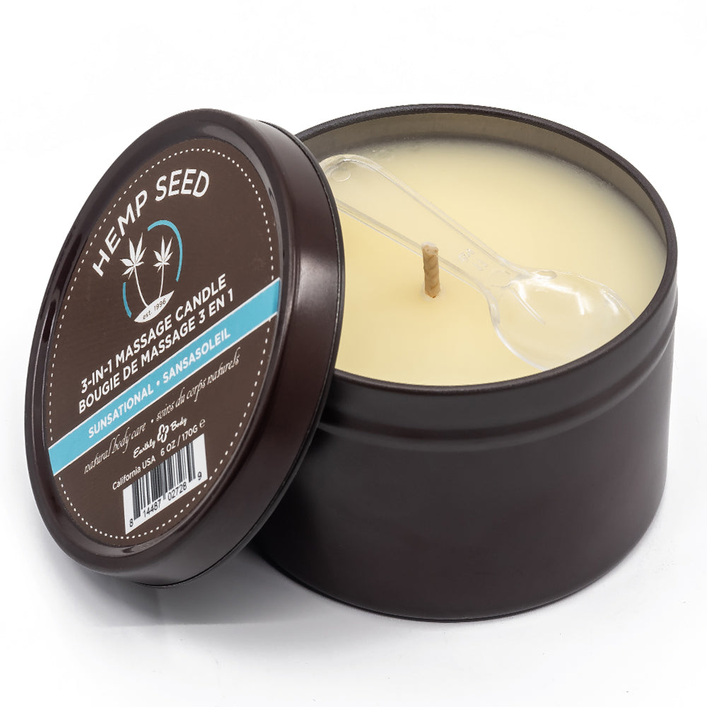 Earthly Body Hemp Seed 3-in-1 Massage Candle with Sunsational Scent - Relaxing Aromatherapy Gift for Couples, Spa & Home Use