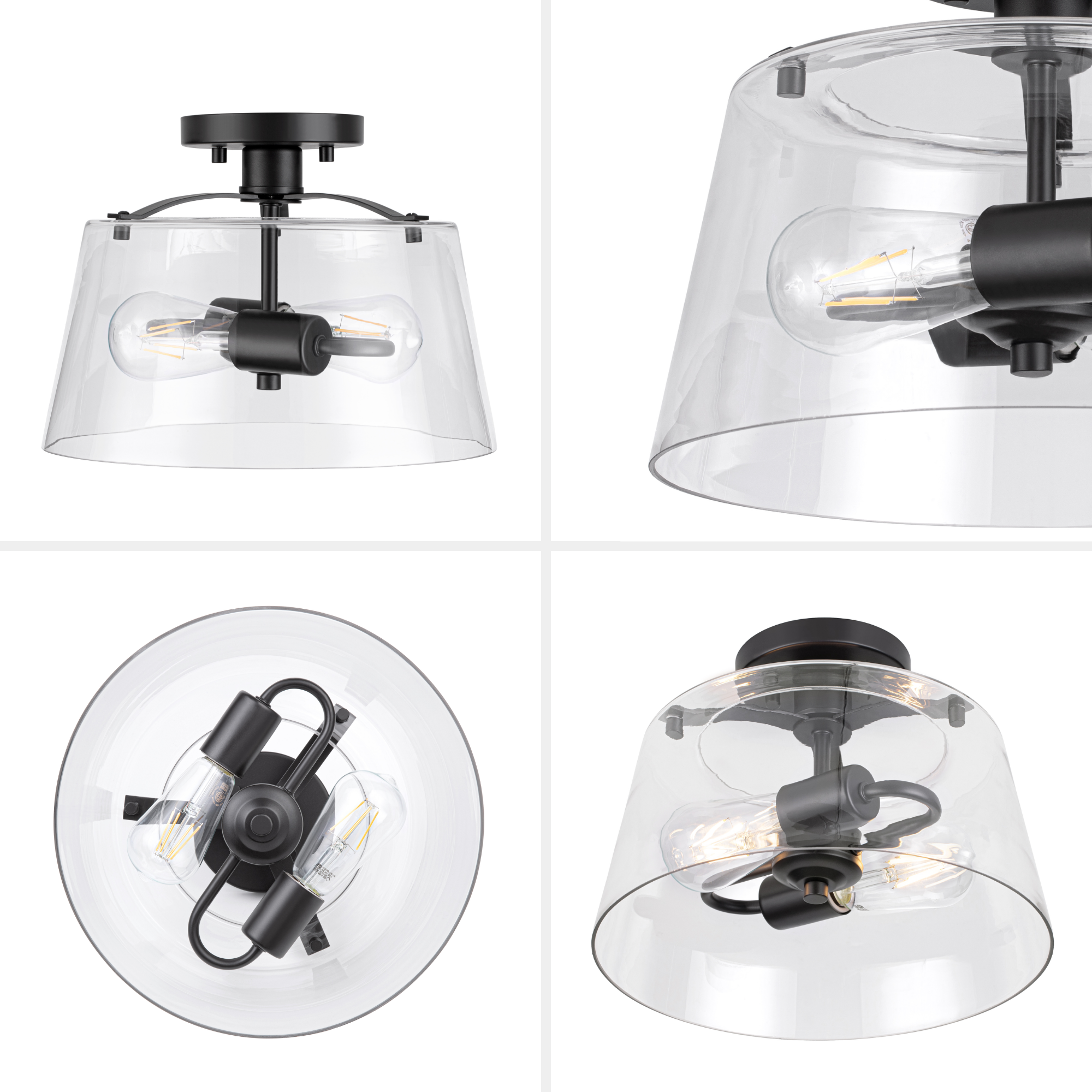 2-Light Fairendale Convertible Pendant/Semi-Flush Mount Ceiling Light Fixture - Matte Black with Clear Glass Shades - Perfect for Dining Room, Kitchen Island or Bedroom Lighting