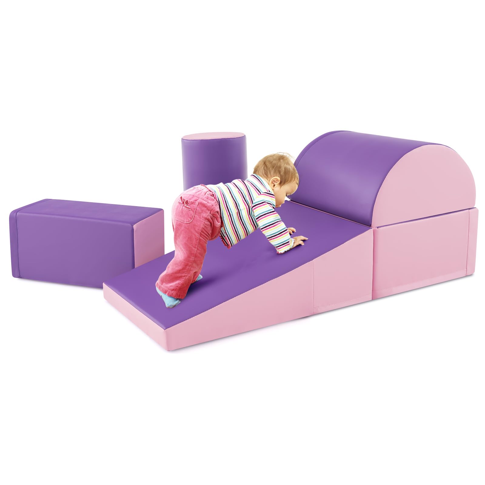 Costzon 5-Piece Soft Foam Climbing Toys for Toddlers & Infants - Waterproof Indoor Play Structures for Child Development, Preschool Baby Climbers (Pink & Purple) - Perfect for Home Playrooms, Daycare Centers & Early Learning Activities