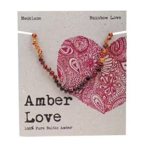 100% Baltic Amber Rainbow Love Children's Necklace - Natural Pain Relief for Teething Babies & Stylish Kids Jewelry Gift
