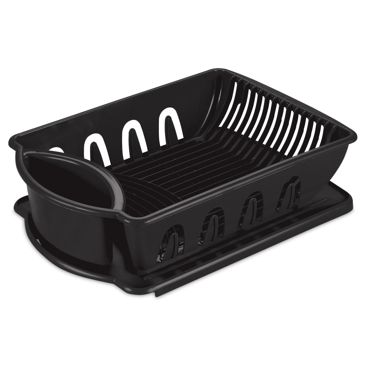 Sterilite Large 2-Piece Sink Set with Drainboard | Black Dish Drying Rack for Plates, Cups & Silverware | 6-Pack Kitchen Organizer for Countertop Space Saving | Perfect for Small Apartments, RVs & Camping