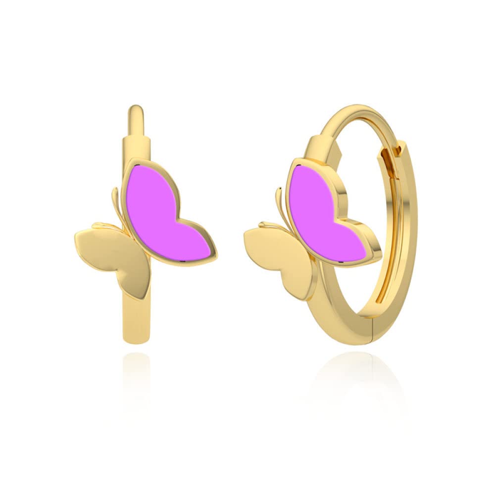 925 Sterling Silver Hoop Earrings - Gold Plated Purple Enamel Butterfly Dangle Earrings for Women & Girls | Elegant Light Luxury Jewelry Gift for Birthday, Party & Daily Wear